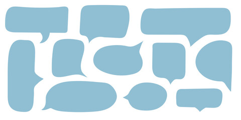 Poster - Rectangle Speech bubble set. Abstract Message Box Collection. Doodle dialogue icon. Blue Textbox silhouette Frame isolated on white background. Funny Thinking idea Balloon. Vector illustration