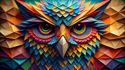 Poster - multi coloured owl face origami style