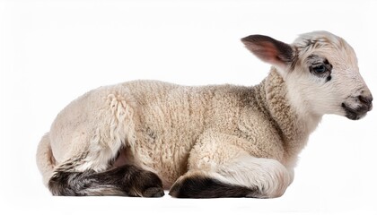 cute lamb sitting isolated on transparent background cutout generative ai