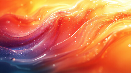 Abstract background with fluid, flowing orange, yellow, and purple shapes and bokeh lights.