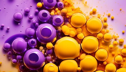 Wall Mural - purple and yellow soap bubbles in paint create an abstract design suitable for a colorful background