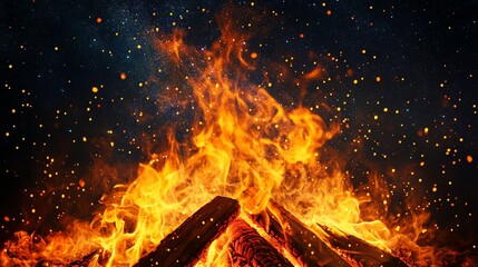 Wall Mural - A mesmerizing fire burns brightly against a backdrop of twinkling stars, creating a captivating scene of warmth and wonder.