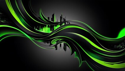 Wall Mural - Black and green abstract gaming background. Generative Ai.