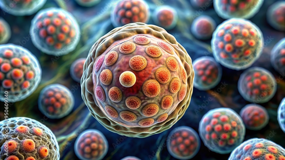 Meat Cyst Microscopic view of Taenia solium cyst, also known as pork tapeworm or ...