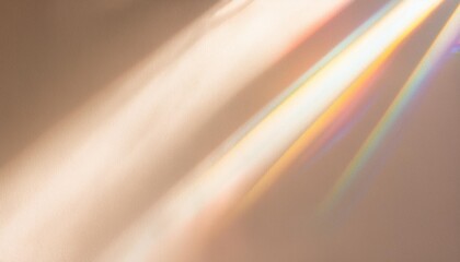 Sticker - sunlight background abstract backdrop with light and shadow glare and shine on paper texture rainbow flare beige color trend aesthetic wallpaper natural beams light caustics effect