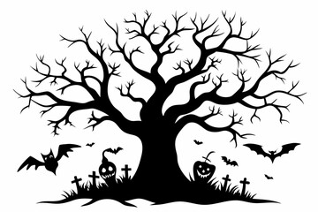 Canvas Print - Halloween tree black  Silhouette illustration