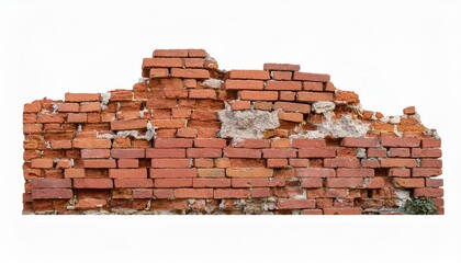 Canvas Print - ruined collapsed cracked or broken weathered red brick wall isolated on transparent background