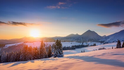 Wall Mural - majestic sunrise in the winter mountains landscape