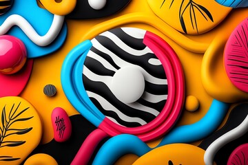 Poster - 80s style mixtape cover with bold, colorful graphics, illustrated in a scene where a mixtape cover features bold, colorful graphics with abstract shapes, neon colors, and a handwritten tracklist,