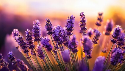 Canvas Print - close up lavender flowers in the sunset light