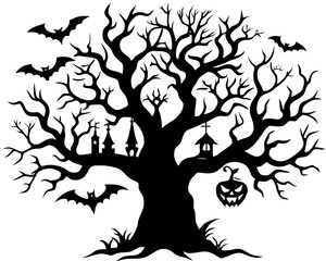 Wall Mural - Halloween tree black  Silhouette illustration