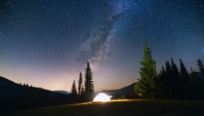 Wall Mural - capture a starry night sky above a remote campsite