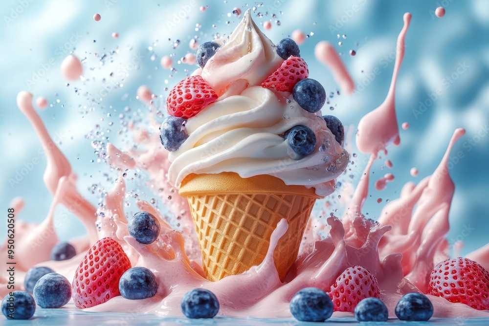 whimsical ice cream catastrophe vanilla cone shatters midair ...