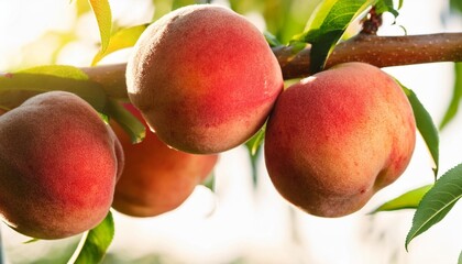 Wall Mural - delicious ripe peaches weigh heavy on a branch