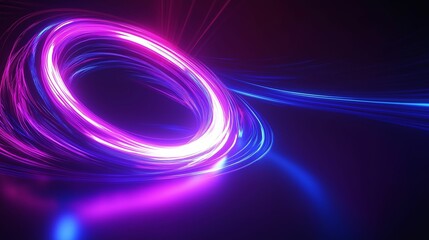 Wall Mural - A vibrant neon light ring with swirling blue and pink hues on a dark background.