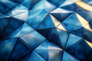 Poster - bold, angular shapes in shades of cobalt blue and lime green form a sharp, geometric background. con