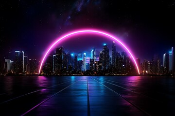 Aufkleber - 80s style synthwave album cover with neon lights and a futuristic cityscape, depicted in an artwork where a neon-lit cityscape is set against a dark, starry sky, with a grid pattern leading
