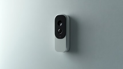 Poster - A Close-up of a Modern Doorbell Camera Mounted on a Wall