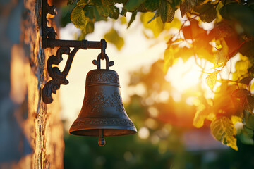 Poster - a school bell ringing to signal the start of a new day, marking the rhythm of daily life. concept of