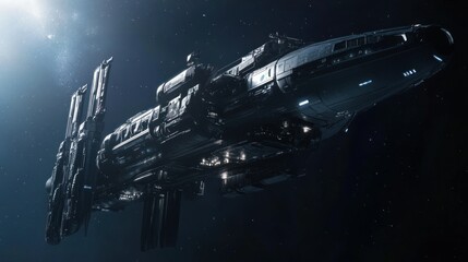 Poster - A Futuristic Spaceship Soaring Through a Starry Night Sky
