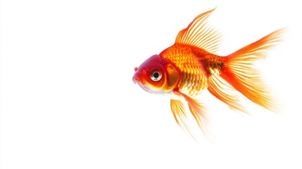Poster - A single goldfish swimming gracefully against a pure white background, with its vibrant orange scales shimmering in the light, creating a clean and striking contrast.