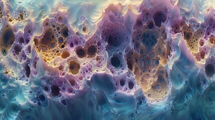 Wall Mural - Close-up of a colorful foam surface with a honeycomb pattern