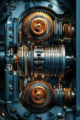 Wall Mural - close-up of intricate mechanical gears and components in a modern industrial machine