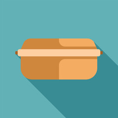 Sticker - Closed cardboard food box casting a long shadow on a turquoise background, perfect for food delivery or takeaway concepts