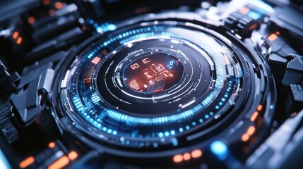 Poster - Futuristic Technology Interface with Glowing Lights and Circular Design