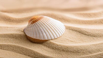 Wall Mural - seashell on smooth beach sand summer texture banner