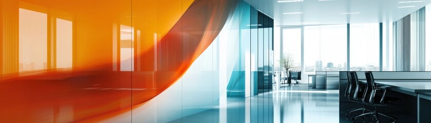 Poster - Orange and Blue Glass Wall in Modern Office Interior