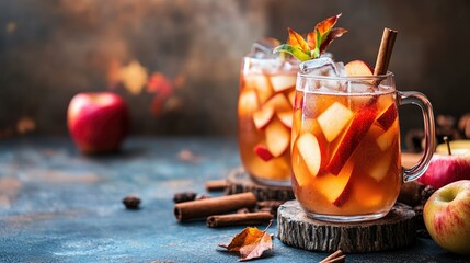 Apple Mule. Autumn Harvest Cider Cocktail with Cinnamon Twist and Ice for Thanksgiving