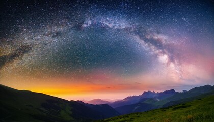 Wall Mural - milky way colorful night landscape with bright milky way starry sky and hills in summer space background amazing astrophotography beautiful universe travel