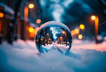 winter town adorned in festive bokeh lights welcomes the christmas and new year season. warm hues fr