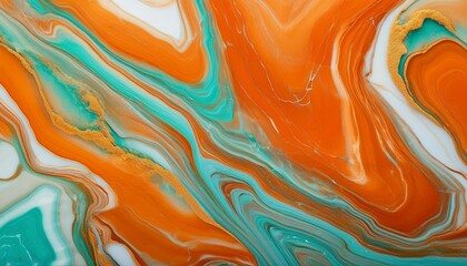 Wall Mural - abstract orange and turquoise textured marble background