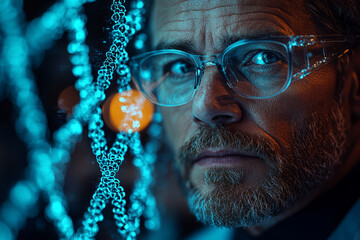 Fototapete - A geneticist editing DNA sequences, pushing the boundaries of science. Concept of genetic engineering and biotechnology.