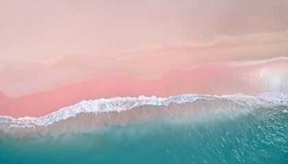 Wall Mural - highangle photograph of a picturesque pastel pink sand beach transitioning into the calm