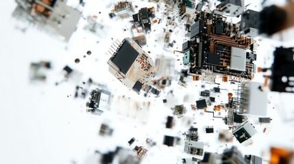 Poster - Electronic Components Floating in White Space
