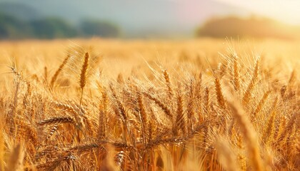 Wall Mural - golden wheat field in summer ripe harvest illustration of wheat during autumn season