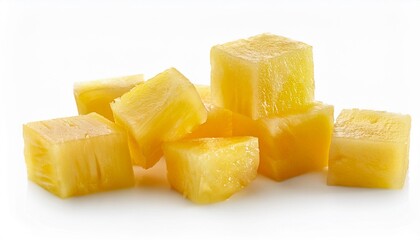 Sticker - fresh pineapple cube slices isolated on the white background pineapple chunks close up