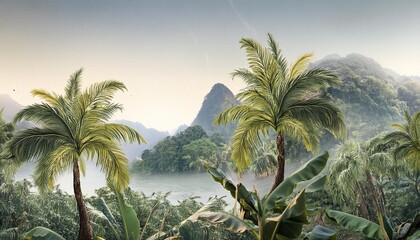 Wall Mural - tropical wallpaper design banana trees landscapes mural art