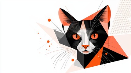 Abstract cubist cat with a goofy face, featuring sharp angles and bold geometric patterns, isolated on a white background