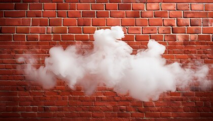 a white smoke cloud billowing in front of a red brick wall symbolizing mystery transition hope freedom and change