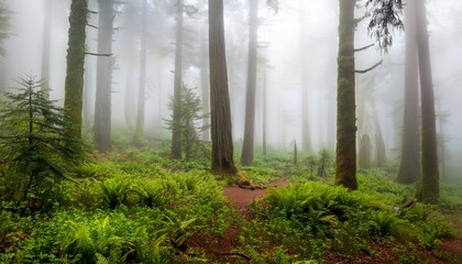 Wall Mural - foggy woodland portland oregon united states of america