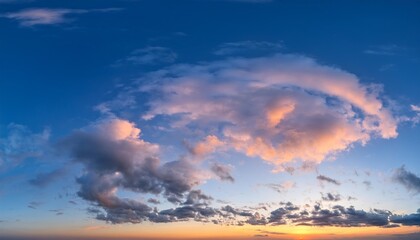 Wall Mural - panorama of beautiful sky with clouds glowing after sunset for sky replacement