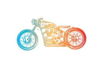 Classic vintage motorcycle. Original vector illustration in vintage style isolated on white background. T-shirt design.