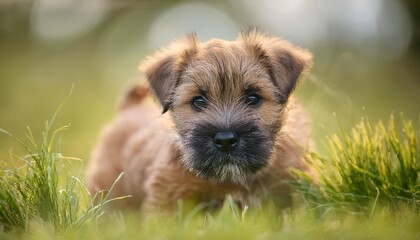 a border terrier puppy on grass