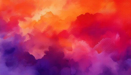 Wall Mural - hot colorful purple orange and red background cloudy mottled texture painted watercolor blobs website banner vibrant dramatic painted design