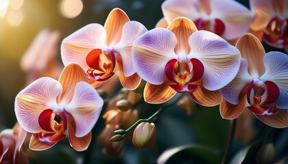 Wall Mural - exquisite orchid bouquet in full bloom with rich colors and lush background depth of field for botanical design