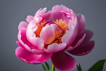 vibrant pink peony bloom pastel grey background